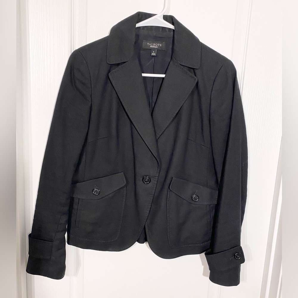 Talbots LINEN Cotton Utility Style Blazer Jacket Black Size 4